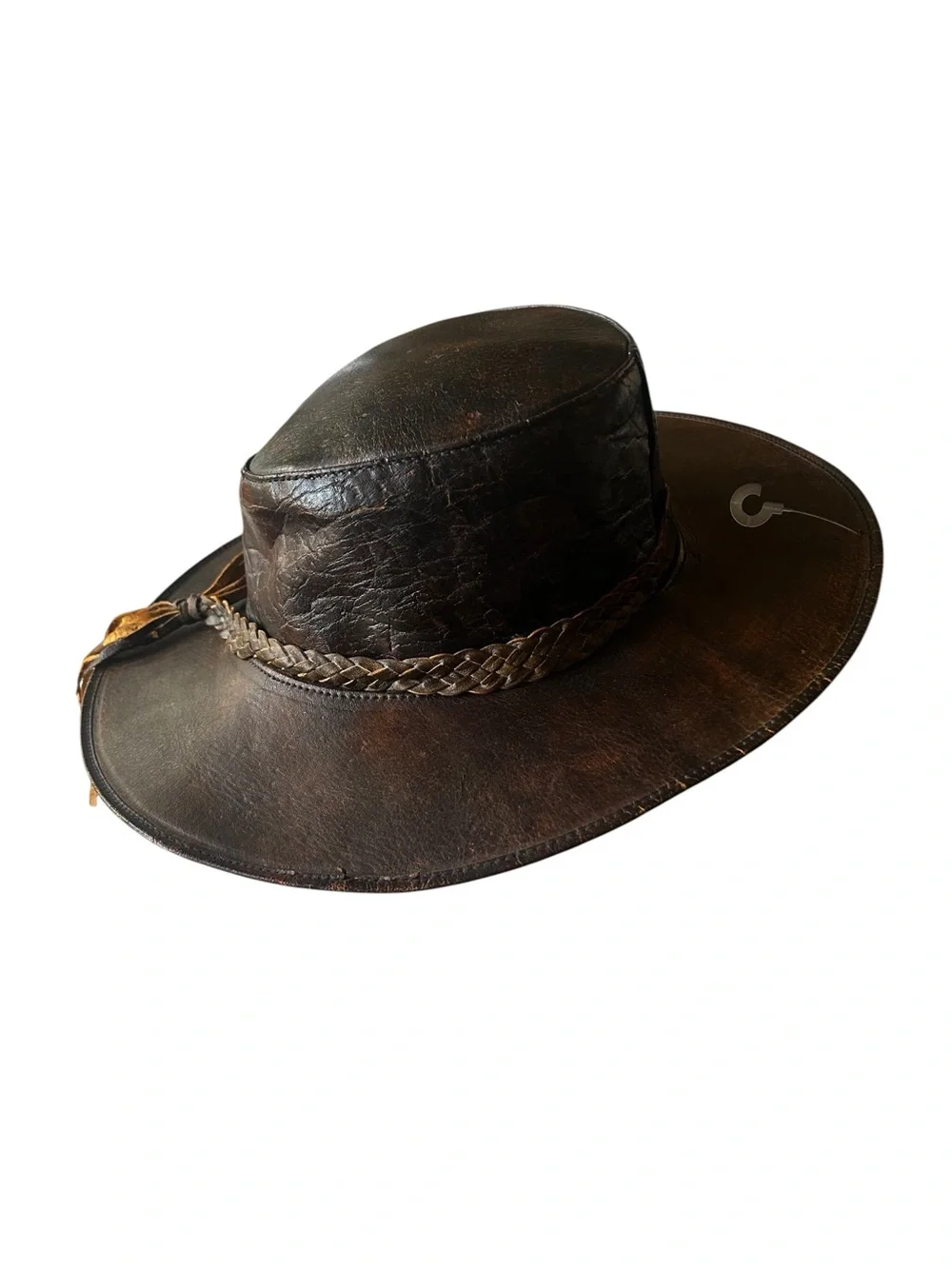 Handmade Genuine Leather Outback Hat with Braided Band Brown